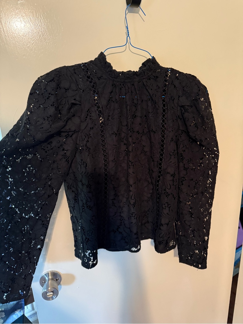 Women’s Express XS Black Floral Lace Long-Sleeve Blouse - Romantic Victorian